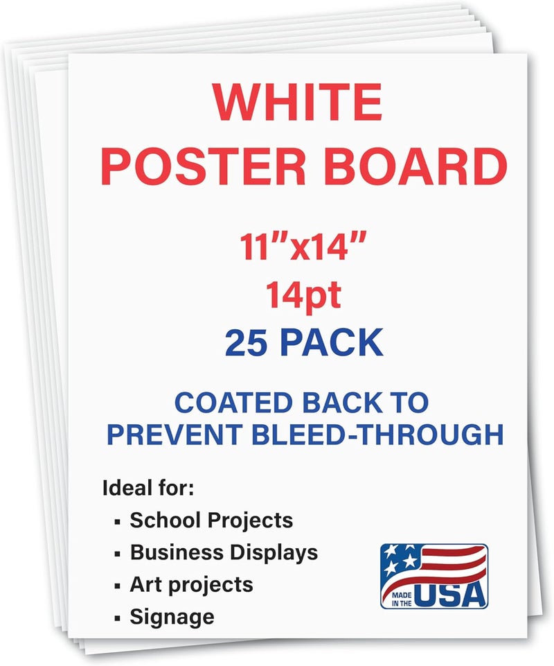 Cranium Press 25 Pack Poster Boards 11x14“White Poster Paper, Poster Board Bulk, Posterboard, School Supplies, Coated back to prevent marker/paint bleed through - Image 1